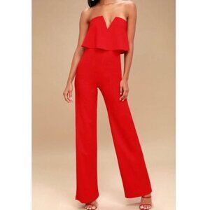 Lulu's Red Strapless Jumpsuit